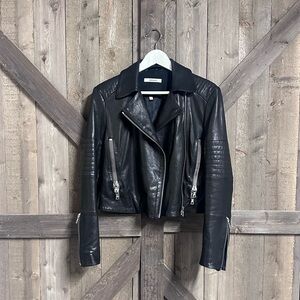 J Brand Aiah Black Leather Biker Jacket EUC